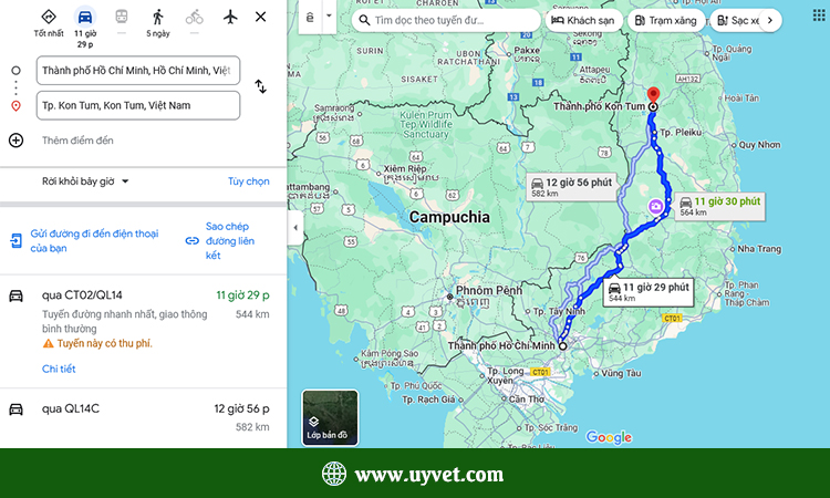Từ Sài Gòn đi Kon Tum bao nhiêu km